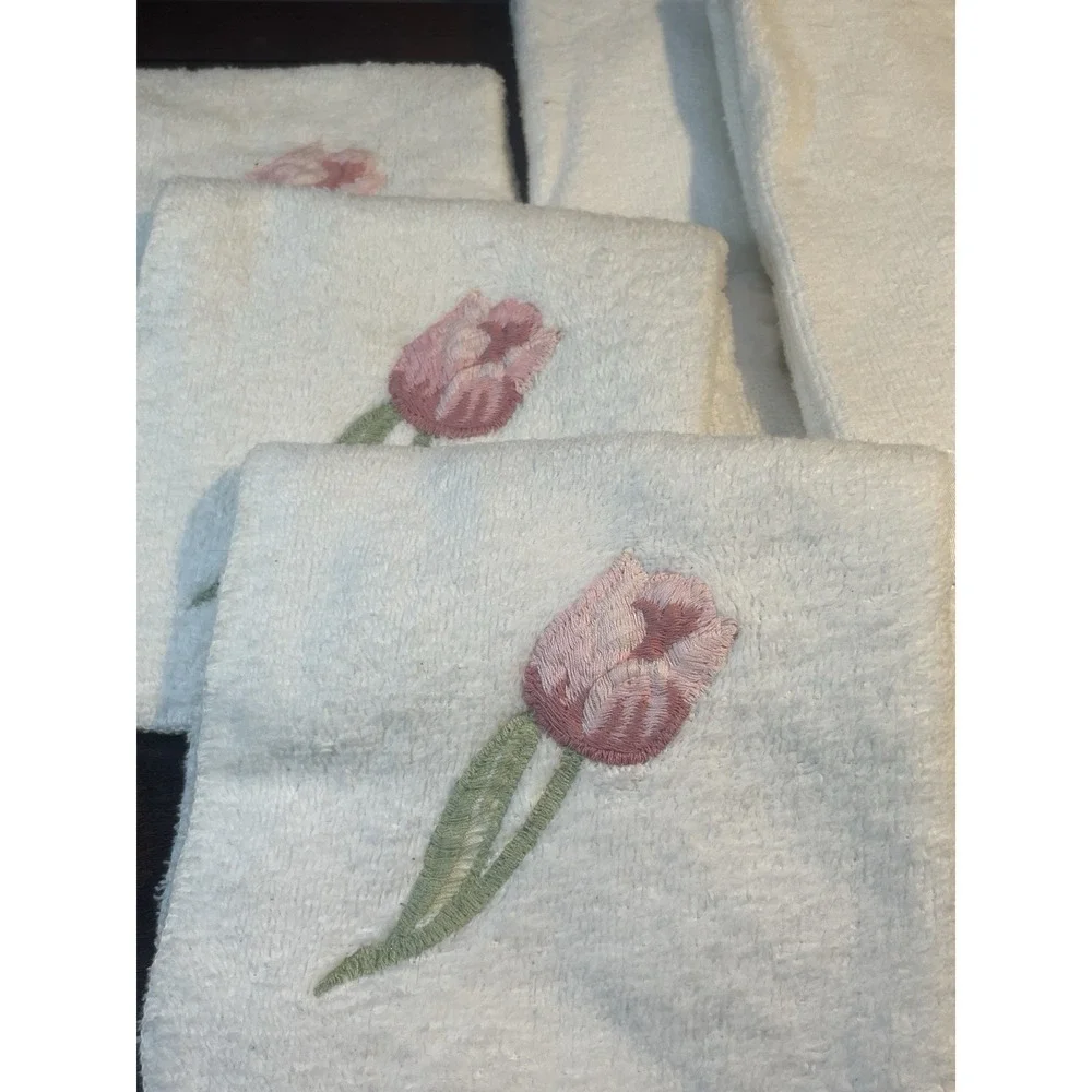 Vintage Kmart Martha Stewart Towel Set 2 Hand 3 Wash Clothes White Pink Rose